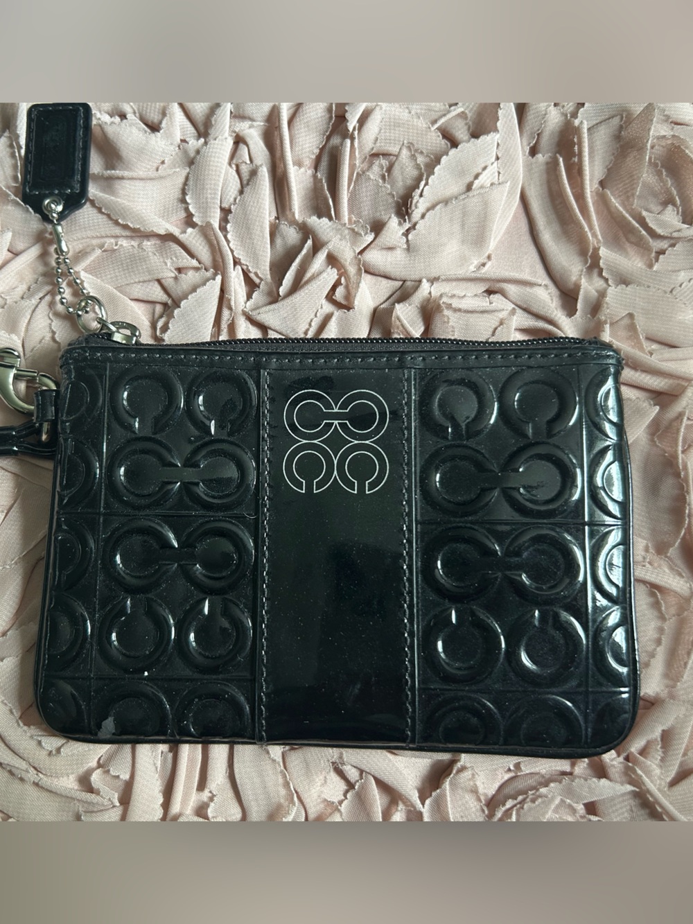 Coach Black Patent Logo Wristlet Clutch